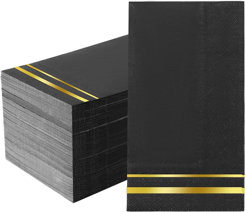 Tamone 100PCS 3-Ply Black Paper Napkins - Black and Gold Napkins Disposable - Premium Quality Black Napkins Soft and Absorbent for New Year, Wedding and Birthday - Image 1